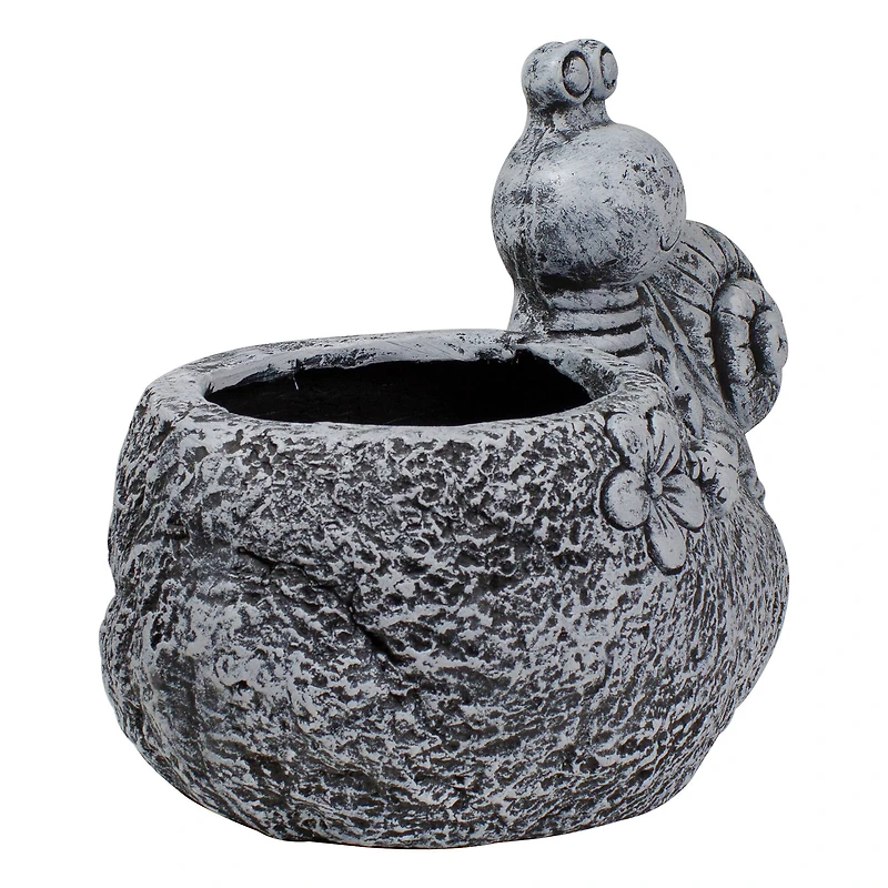 15.5" Gray Snail, Flower, & Ladybug Outdoor Garden Planter