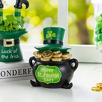 Glitzhome® Set of 2 St. Patrick's Resin Pot of Gold & Leprechaun Hat Table Decor