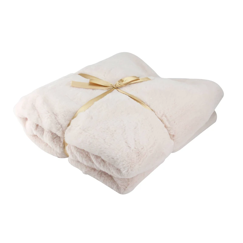 Light Peach Faux Fur Throw Blanket