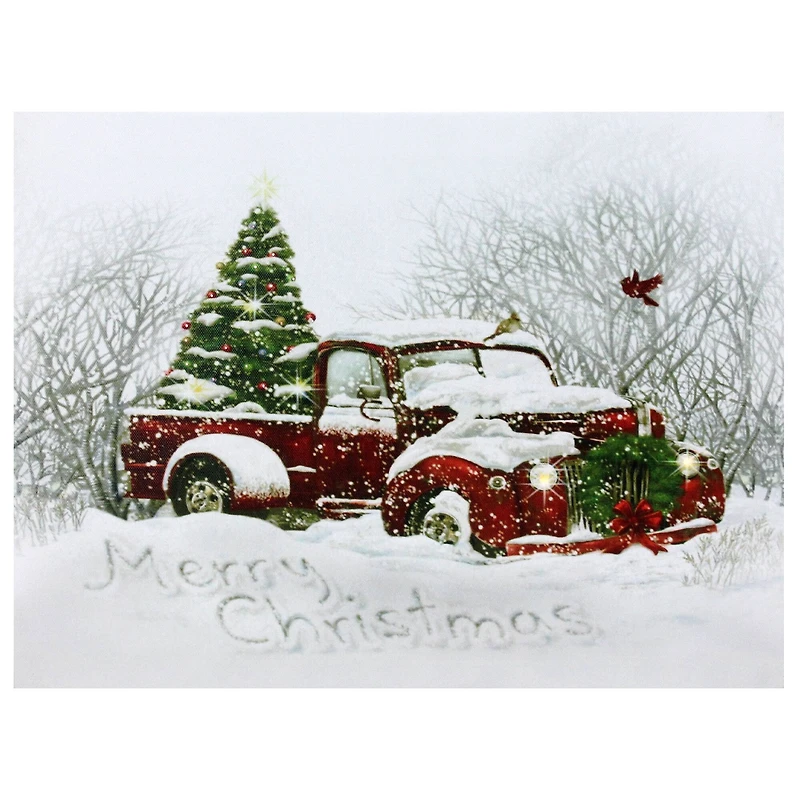 LED Lighted Truck & Tree Christmas Canvas Wall Art