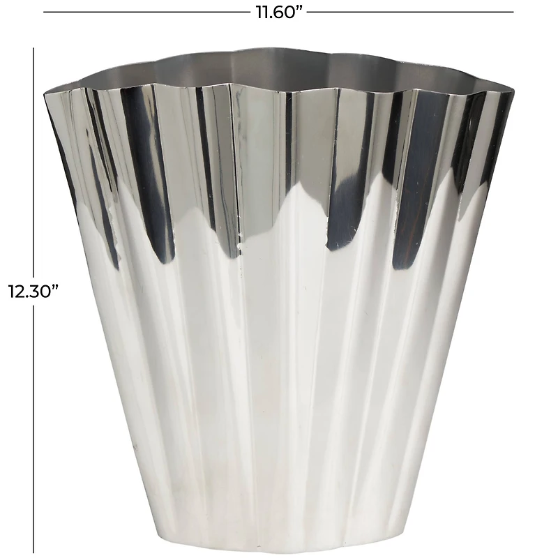12" Silver Stainless Steel Vase with Zig Zag Edging