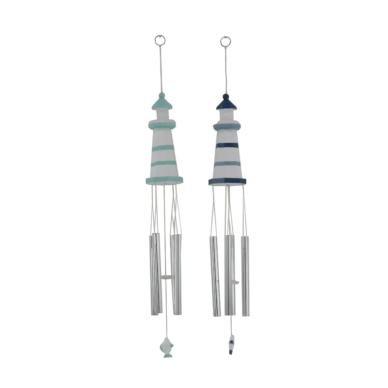 Set of 2 White Aluminum Coastal Wind Chimes, 4" x 30" Each