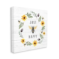 Stupell Industries Just Bee Happy Pun Phrase Yellow Daisy Wreath Canvas Wall Art