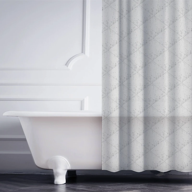 Elle Décor Gray Jacquard Weave Diamond Design Shower Curtain
