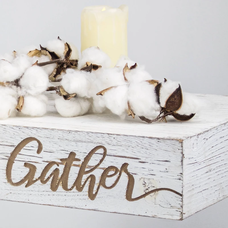 Whitewashed "Gather" Text Engraving Floating Wall Shelf