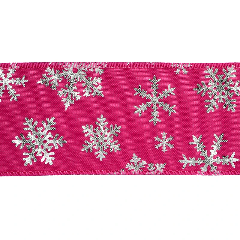 2.5" x 30ft. Hot Pink & Silver Snowflakes Wired Ribbon by Celebrate It®