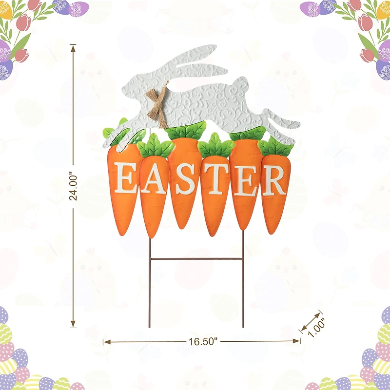 Glitzhome® 24" Metal Bunny & Easter Carrots Yard Stake