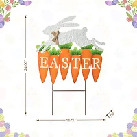 Glitzhome® 24" Metal Bunny & Easter Carrots Yard Stake