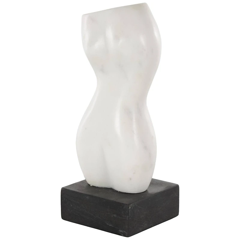 11" Marble Abstract Female Form Sculpture with Black Block Base