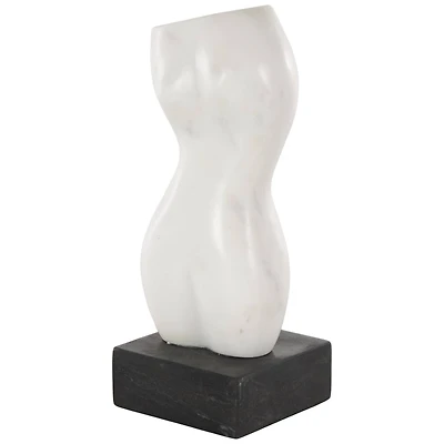 11" Marble Abstract Female Form Sculpture with Black Block Base