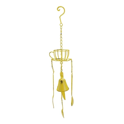 23.25" Yellow Cafe Themed Hanging Outdoor Garden Wind Chime