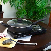 Oster Ashford 5qt. Black Aluminum Sauté Pan With Tempered Glass Lid