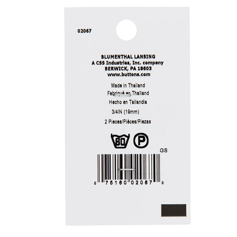 LaMode 3/4" Black Domed Shank Buttons, 2ct.