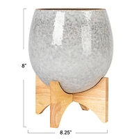 Hello Honey® 8" Gray Reactive Glaze Round Stoneware Planter with Wood Stand