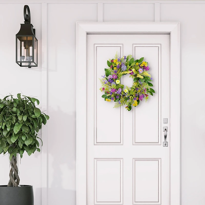 24" Purple & Yellow Spring Echinops & Chrysanthemum Floral Wreath