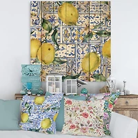 Designart - Lemon Ornament On Blue Geometrical Pattern I