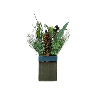 13" Square Potted Frosted Blueberry & Pine Artificial Arrangement