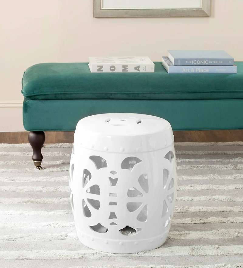 Stencil Blossom Garden Stool in Antique White