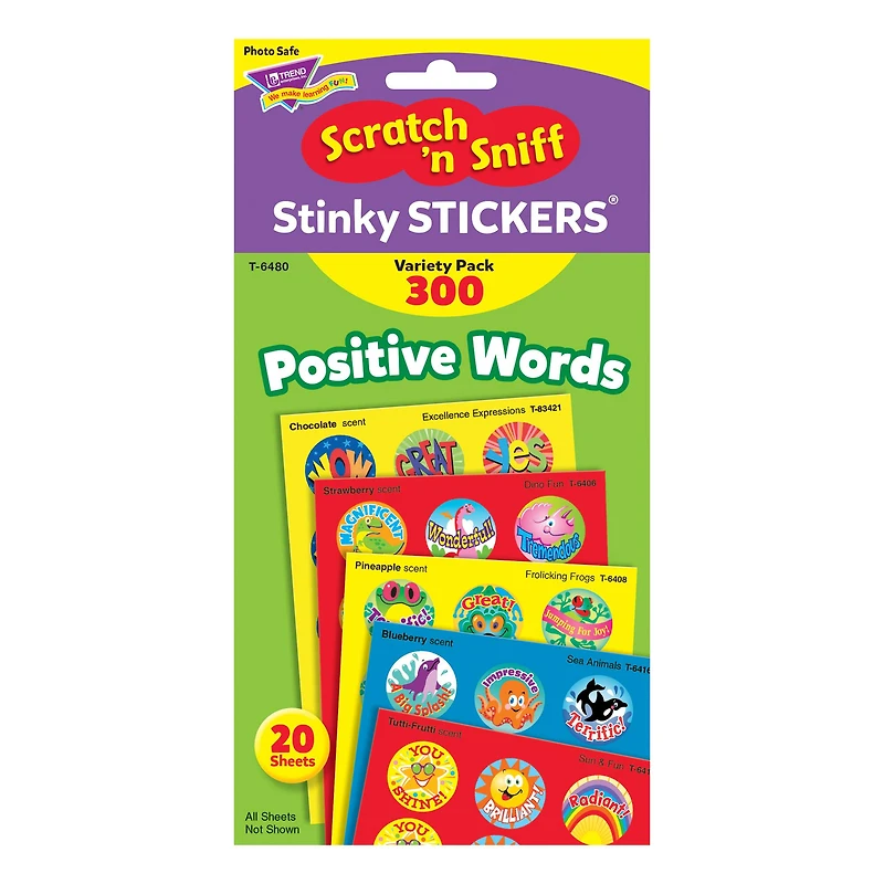 Trend Enterprises® 1” Positive Words Stinky Stickers®, 3 Pack Bundle