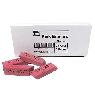 Charles Leonard Natural Rubber Wedge Pink Erasers, Medium, 24/Box