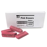 Charles Leonard Natural Rubber Wedge Pink Erasers, Medium, 24/Box