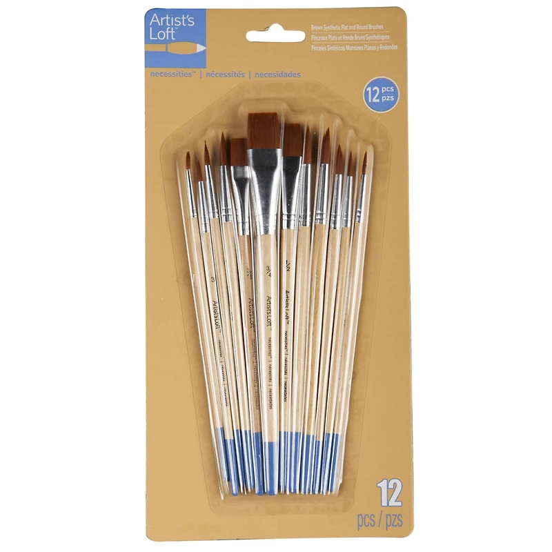 Brown Synthetic Flat & Round Brushes by Artist's Loft® Necessities™