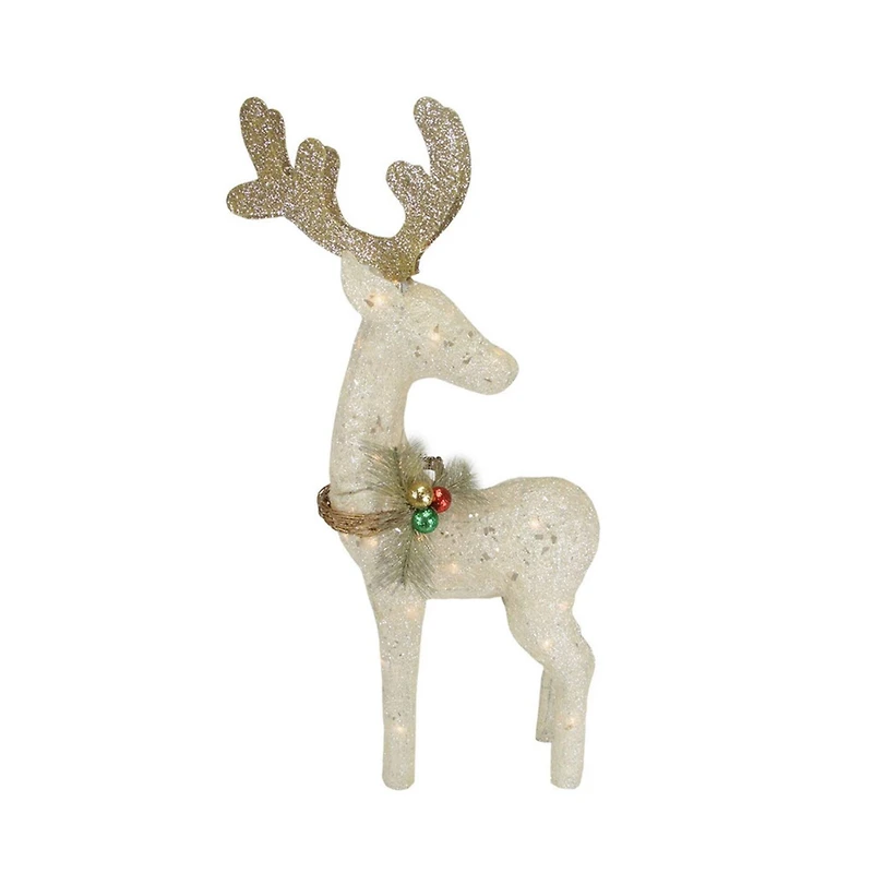 37" Lighted Sisal Standing Reindeer Yard Art Decoration