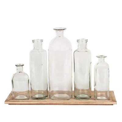 Hello Honey® Wood Tray & Glass Bottle Vase Set