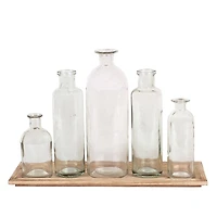 Hello Honey® Wood Tray & Glass Bottle Vase Set