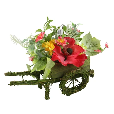 12" Red Poppy & Orange Wildflower Decorative Wheelbarrow