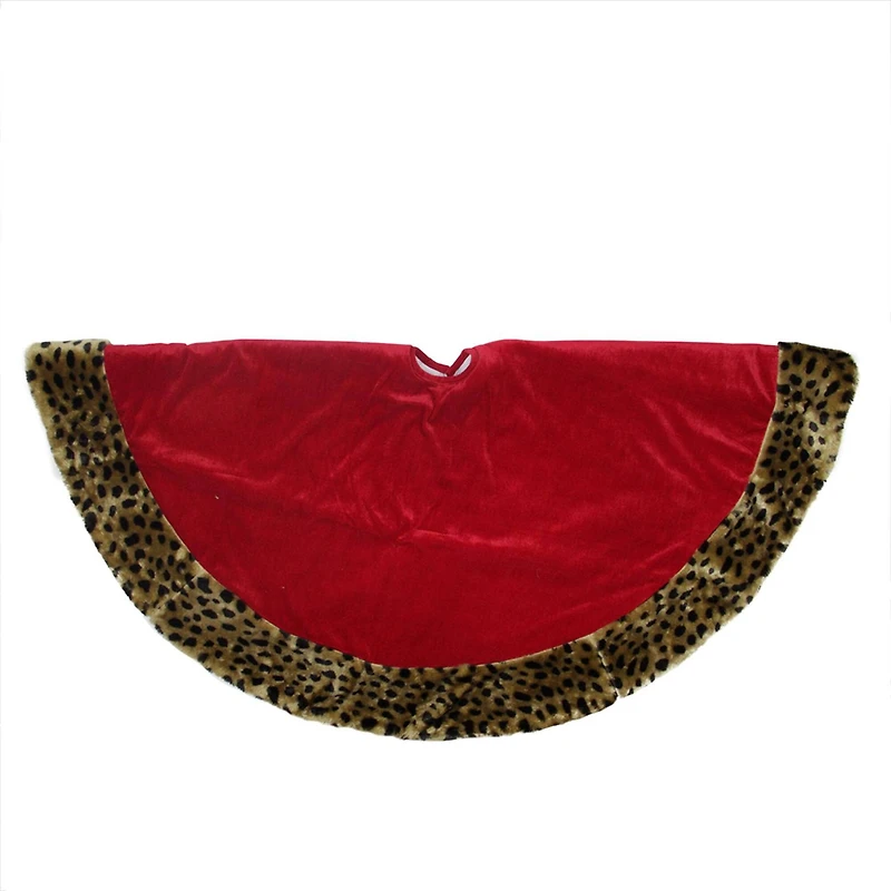 48" Diva Safari Red Velveteen & Cheetah Print Tree Skirt
