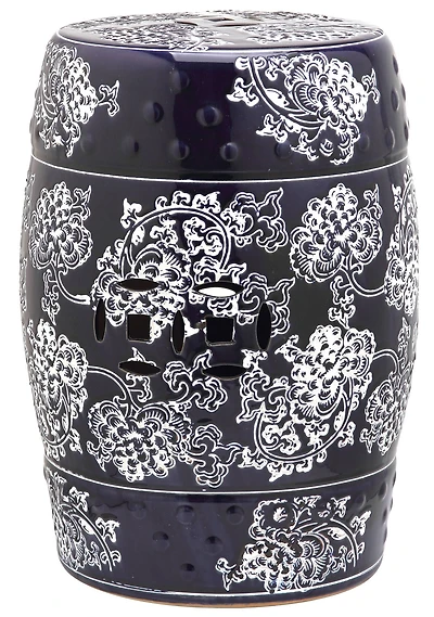 Midnight Flower Garden Stool in Navy & White