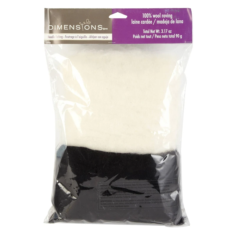 Dimensions® Needle Felting, Bulk White & Black Wool Roving