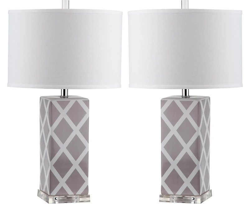 Garden Lattice Table Lamp Set in Grey