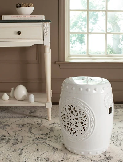Flower Drum Garden Stool in Antique White