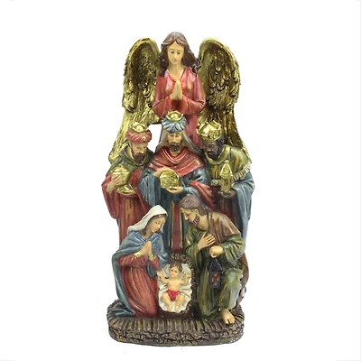 18" Traditional Holy Family Wisemen and Angel Religious Nativity Statue