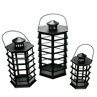 Black Modern Design Glass Pillar Candle Lanterns Set