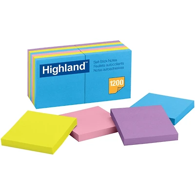 Highland™ Self-Stick Removable Notes, 3" x 3", 12 Pads