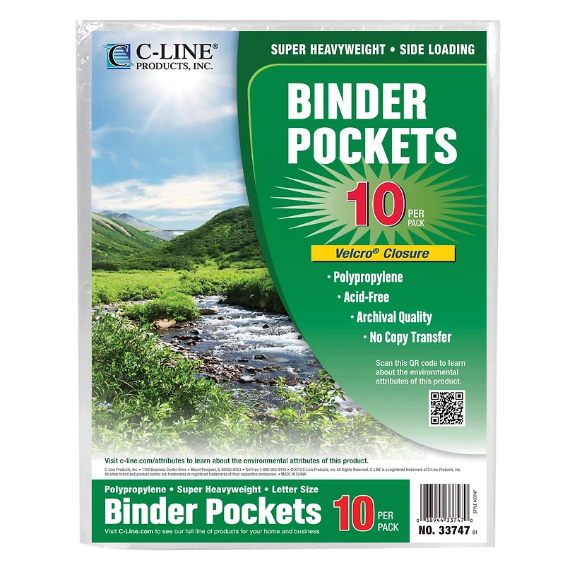 C-Line® Clear Super Heavyweight Poly Binder Pockets, Pack of 10