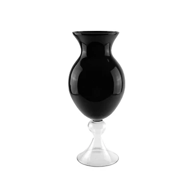 20" Transparent Glass Flower Vase, Jet Black