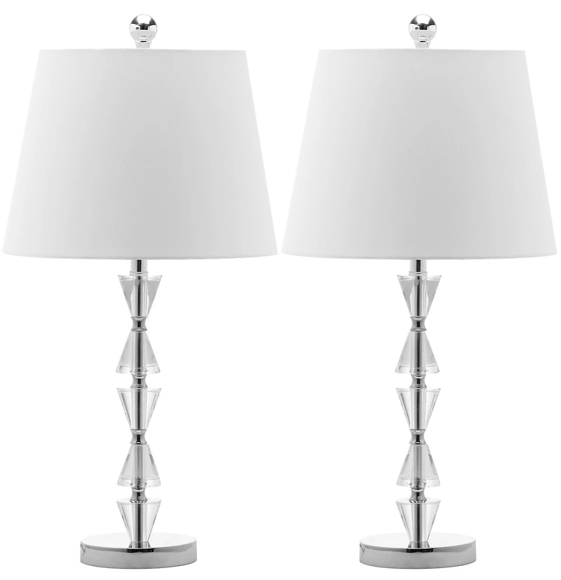 Deco Prism Crystal Lamp Set in Clear & White