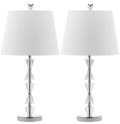 Deco Prism Crystal Lamp Set in Clear & White