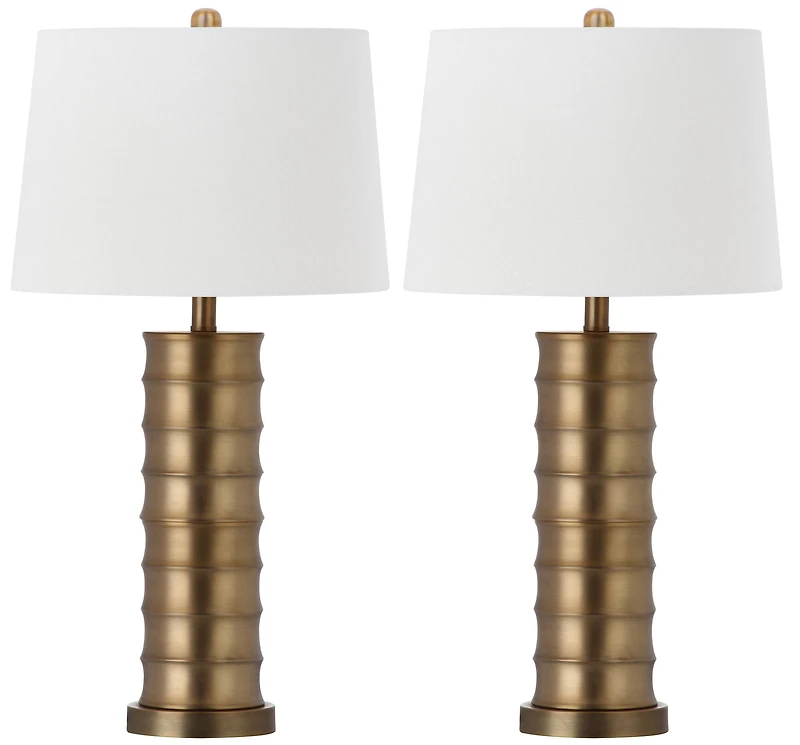 Linus Brass Column Lamp Set in Gold