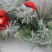 24" Flocked Pine Red Ball Berries & Silver Cedar Artificial Wreath, Unlit