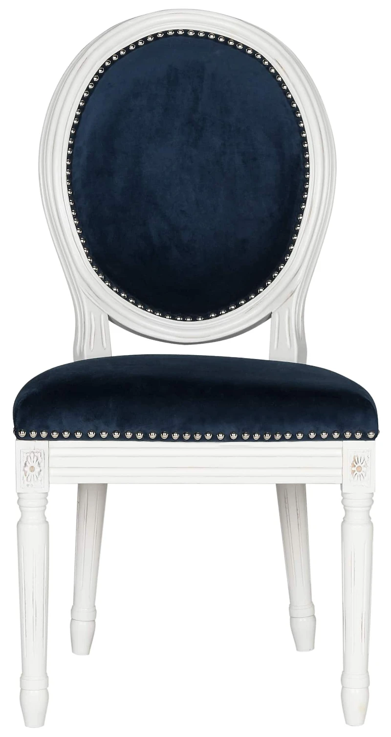 Holloway Oval Side Chair Set of 2 in Velvet Navy & Cream