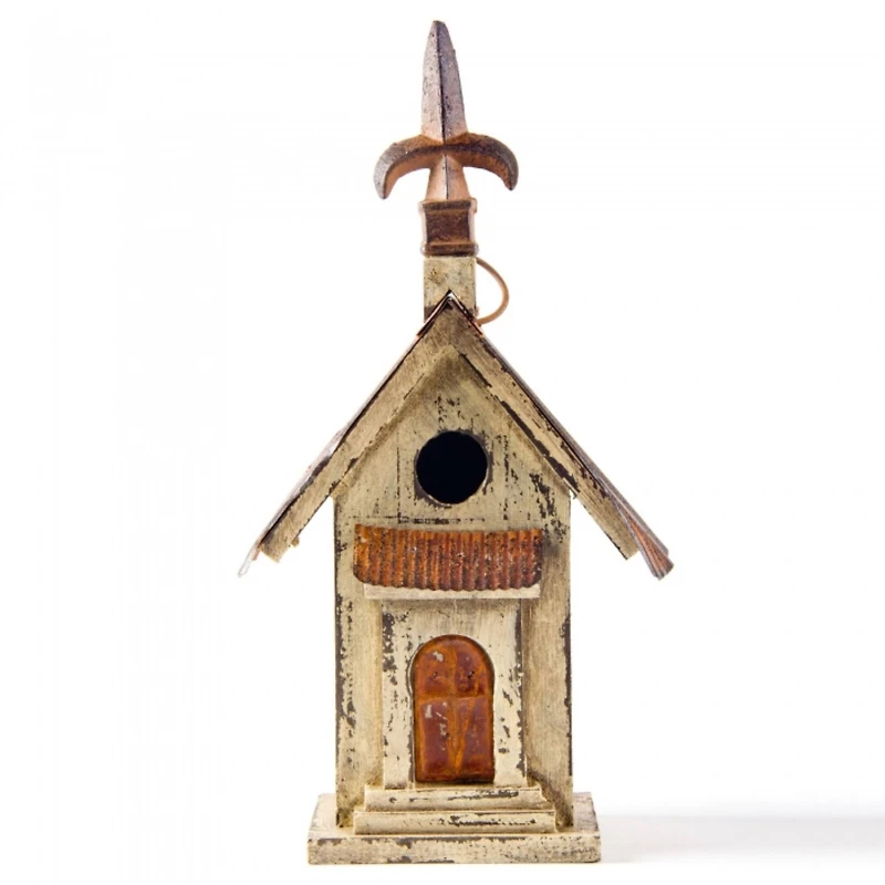 Glitzhome® Tall Distressed Wood Church Bird House
