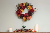 24" Autumn Harvest Peony, Mum & Feather Thanksgiving Wreath, Unlit