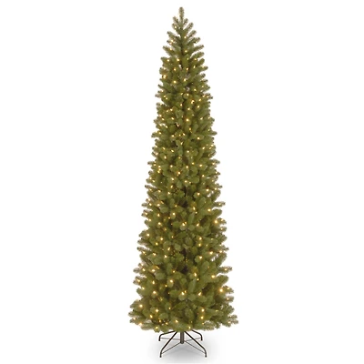 9ft. Pre-lit Feel Real® Downswept Douglas Fir Pencil Artificial Christmas Tree, Clear Lights