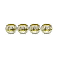 3.25" Yellow & Silver Ribbed Round Mercury Glass Votive Candle Holders, Set Of 4