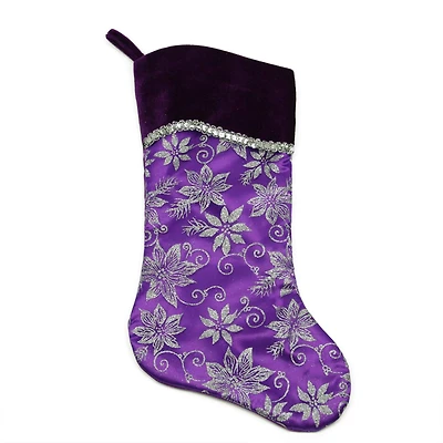 20" Purple & Silver Glittered Floral Stocking